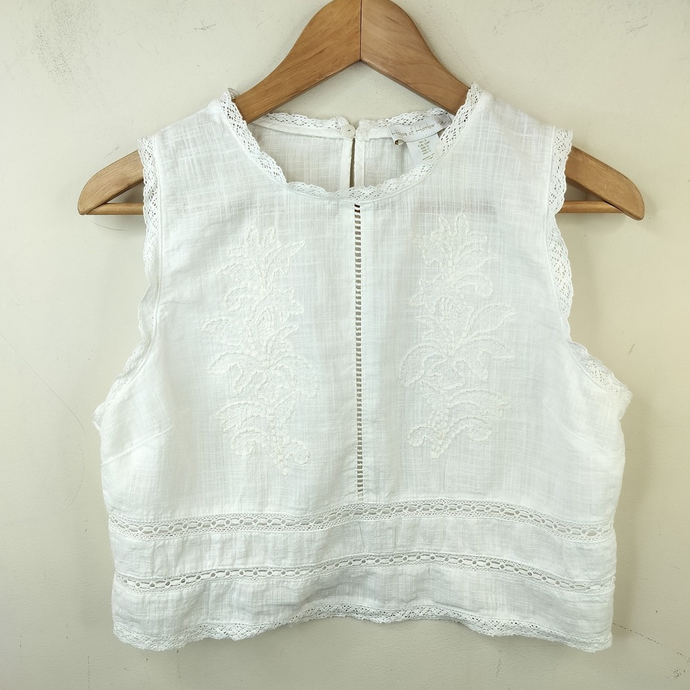House of Harlow 1960 Floral Embroidered Top Small Lace White Cropped